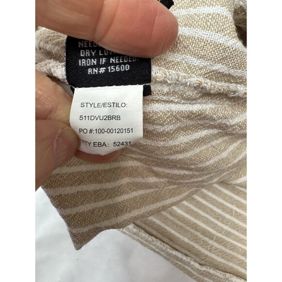 Briggs Linen Blend Wide Leg Pants Crop Drawstring Elastic Tan Stripe Women 20W - Picture 9 of 10